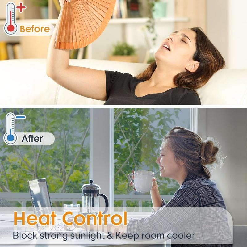 50x100cm Static Cling Window Tint One Way Daytime Privacy Film UV Blocking Heat Control Anti-Reflective for Home/Office Windows