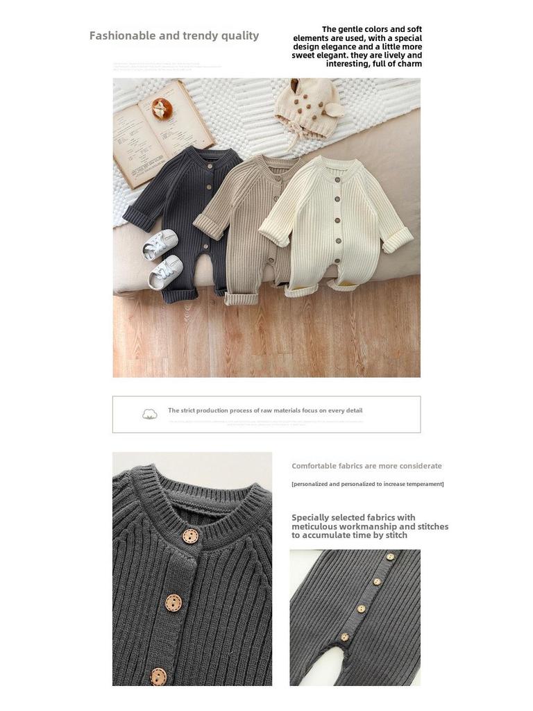 Koreanischer Baby einfarbiger Strick-Jumpsuit - Herbst/Winter Strampler für Jungen und Mädchen