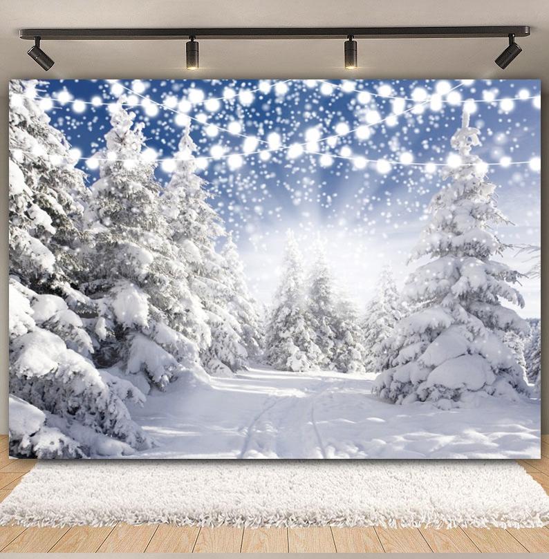 Winter Forest Scene Backdrop for Photography Snow Snowflake Xmas Tree Natural Landscape Christmas Baby Portrait Photo Background