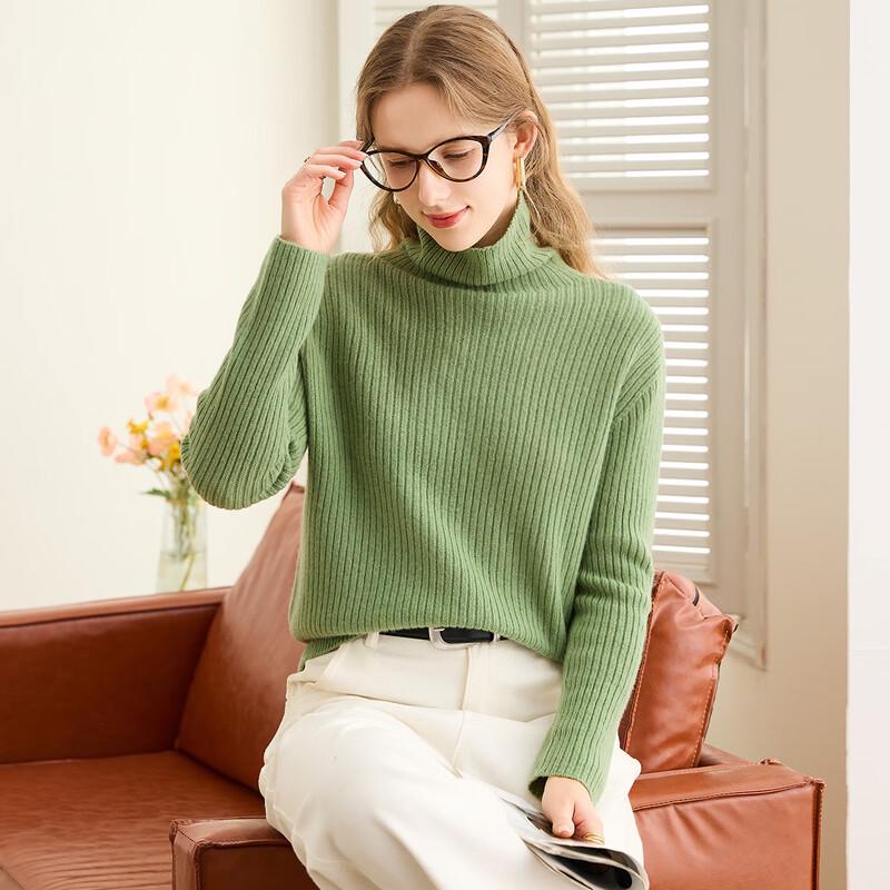 

TUHUANG Women s 100% Pure Wool High-Neck Ribbed Sweater XL