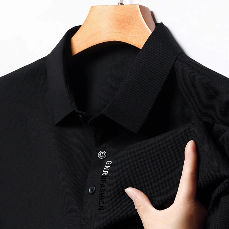 New Men's Business Casual Short Sleeved Shirt with Badge Solid Color Polo Shirt Fashionable Breathable Comfortable Versatile Top