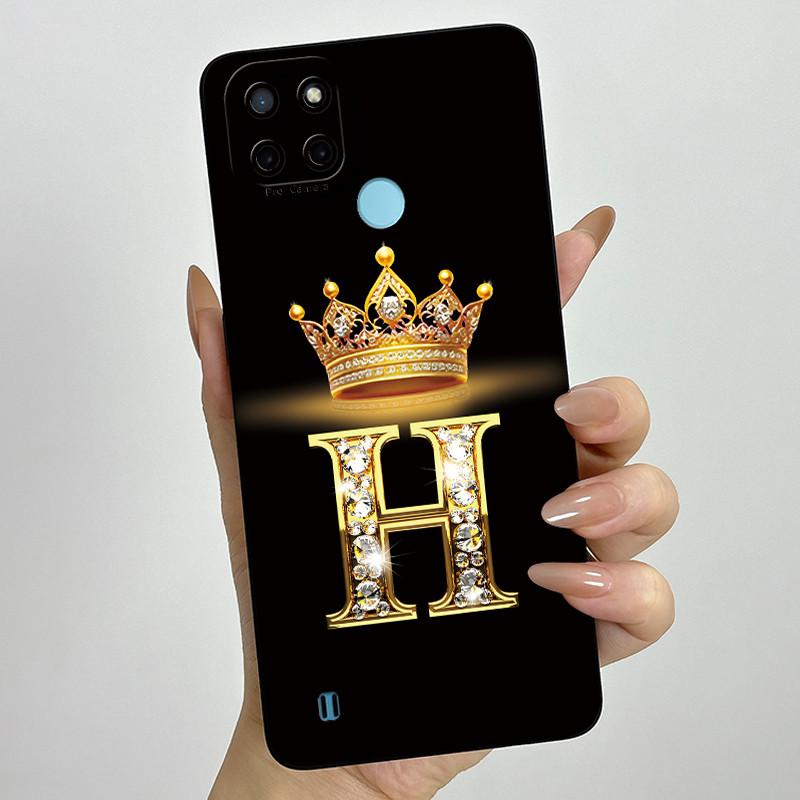 For Realme C21Y C25Y Phone Case Crown Letters Soft Liquid Silicone Protective Back Cover For Realme C21 C15 C 21 C 25 Y Fundas
