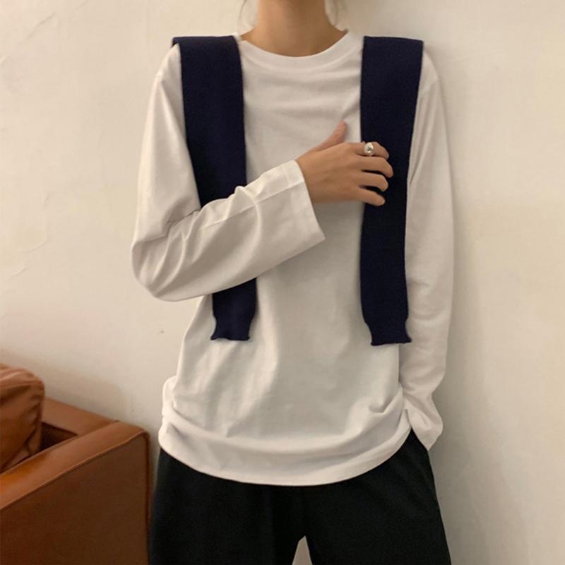 Women's T-shirt Slim Pure Cotton Tshirt Long-sleeved for Female Thin White Tops Woman Tees Shirt