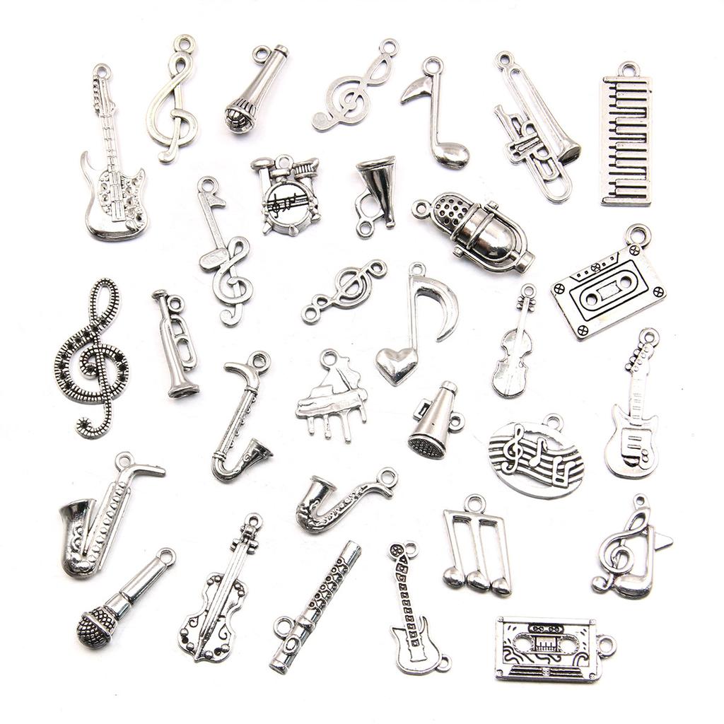 10pcs Musical Note Pendant Piano Guitar Microphone Speaker Suona Music Equipment Alloy Jewelry Accessories