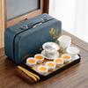 Retro Lotus Mutton Fat Jade Kung Fu Tea Set with Leather Bag - White Porcelain Teapot for Guest Reception
