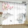 Cortina china de 2 paneles con estampado de flores, pájaros y paisajes, para dormitorio, sala de estar, cocina y ventanas.