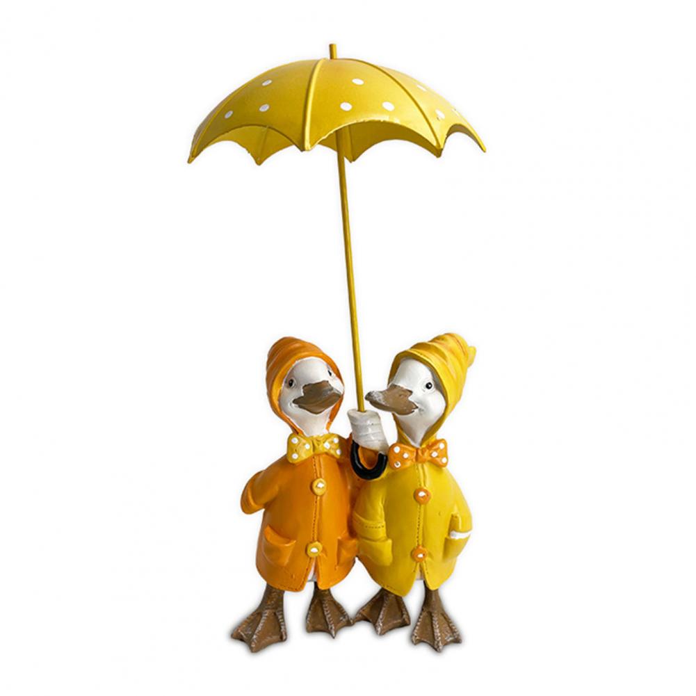 Holding Umbrella Duck Statue Outdoor Garden Yard Yellow Umbrella Duck Figurine Resin Animal Sculpture Home Office Decoration
