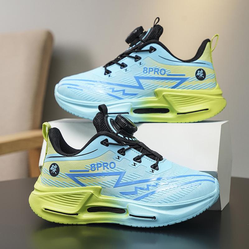 Children's and boys' sports shoes 2025 new leather non-slip rotary buckle running shoes medium and older children's casual sports shoes trend