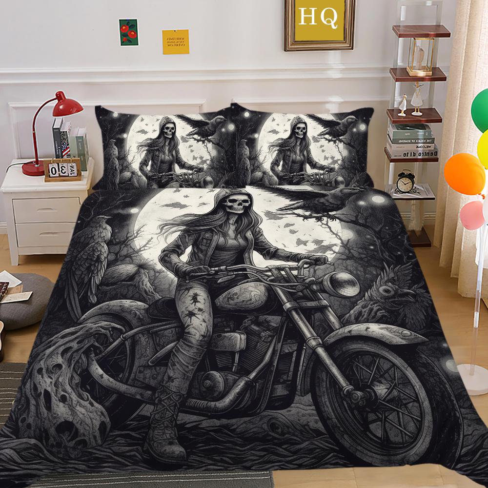 Beauty Skull Printed Bed Set Twin Size Polyester Comforter Cover Set Teen Design Superior Home Bedclothes