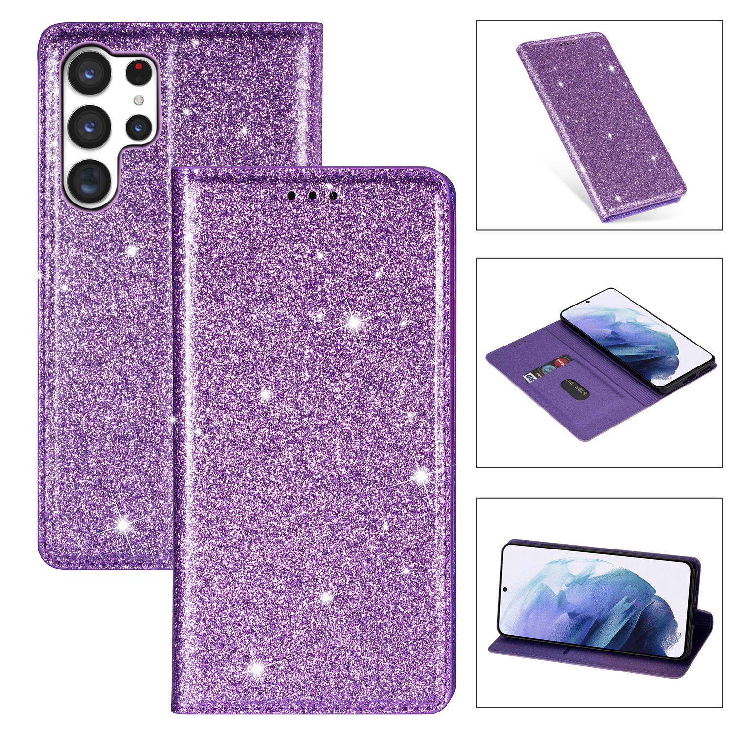 

Cute Glittering Wallet Cards Solt Phone case For Samsung S26 Ultra S25 Plus S24 S23 A36 A56 Flip Strong Magnetic Book Cover Galaxy A56 5G фіолетовий