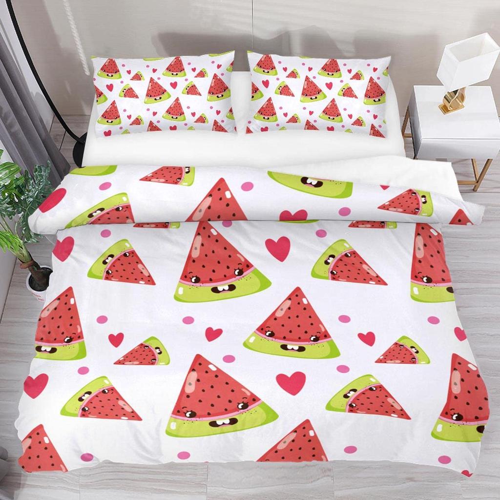 Watermelon Duvet Cover Set Kids Boys Girls Delicious Fruit Print Bedding Set Comforter Cover Cool Summer Room Decoration 3Pcs