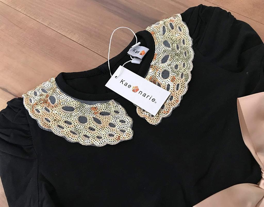 Kaenarie Formal Floral Size Girls' Dress, Chiffon, 110, Black/Gold