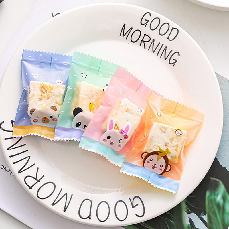 100Pcs Cartoon Animals Nougat Sugar Plastic Bags Machine Hot Sealed Bag Diy Baking Chocolates Cookies Wrapping Bag
