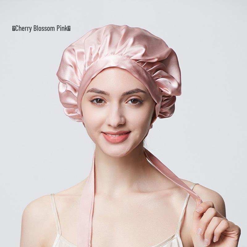 19 Momme Thick Silk Nightcap - 100% Mulberry Silk Hair Growth & Care Cap, Anti-Frizz Bath Cap for Dry Hair One Size (Elastic)