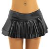 Women Low Rise Double Layered Ruffled Skirt Shiny Metallic Mini Skirt for Rave Party