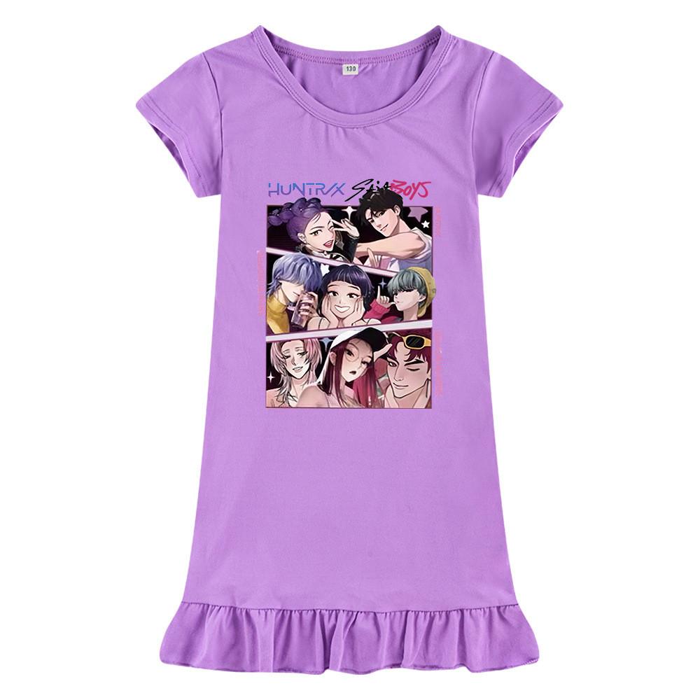 M1224 Kids Girls Sajaboys Kpop Rumi Zoey Mira Print Short Sleeves Ruffle Dress