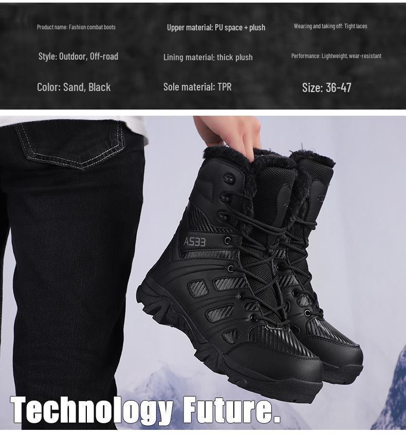 Men's Fleece-Lined Mid-Calf Snow Boots – Thick Sole for Winter Hiking