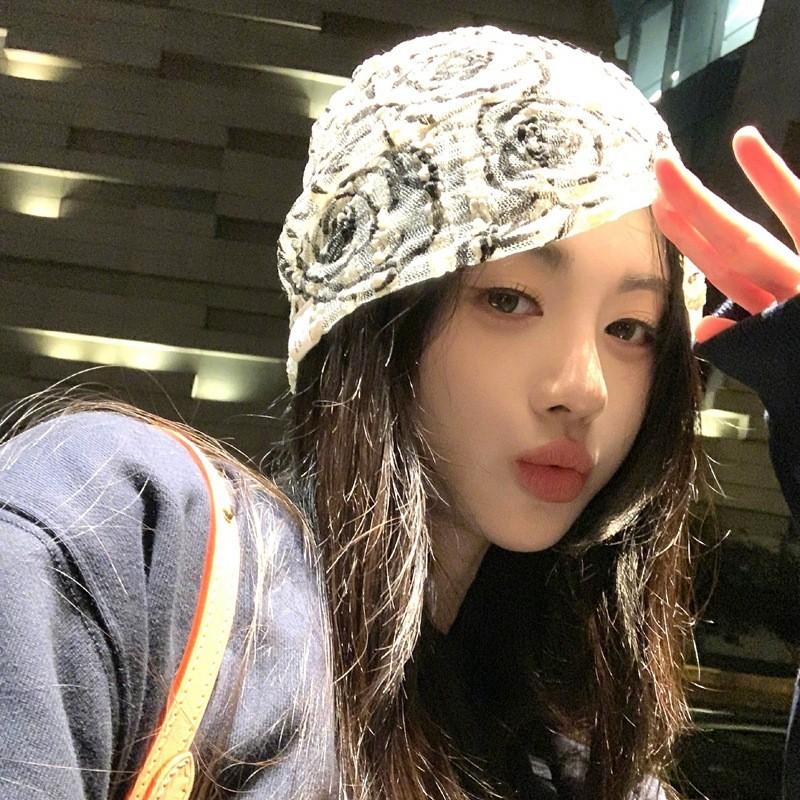 Y2k Trendy Genderneutral Rose Flower Lace Cold Hat For Adult Spring Fashion