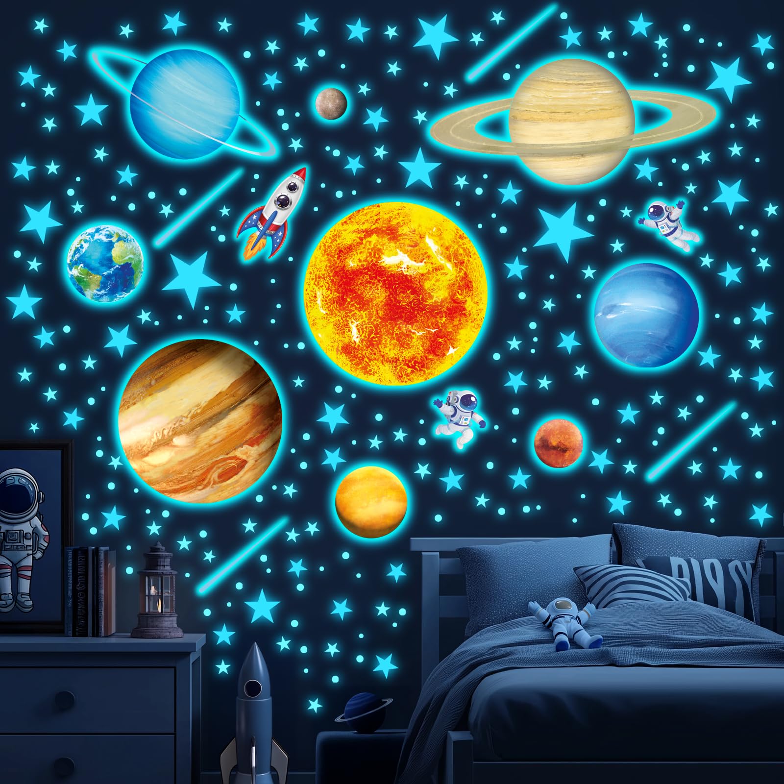 

DECOWALL Space Solar System Wall Stickers Luminous Astronauts Perfect for and Home Decor Easy DIY Application Glow-in-the-Dark - Planets, Stars,