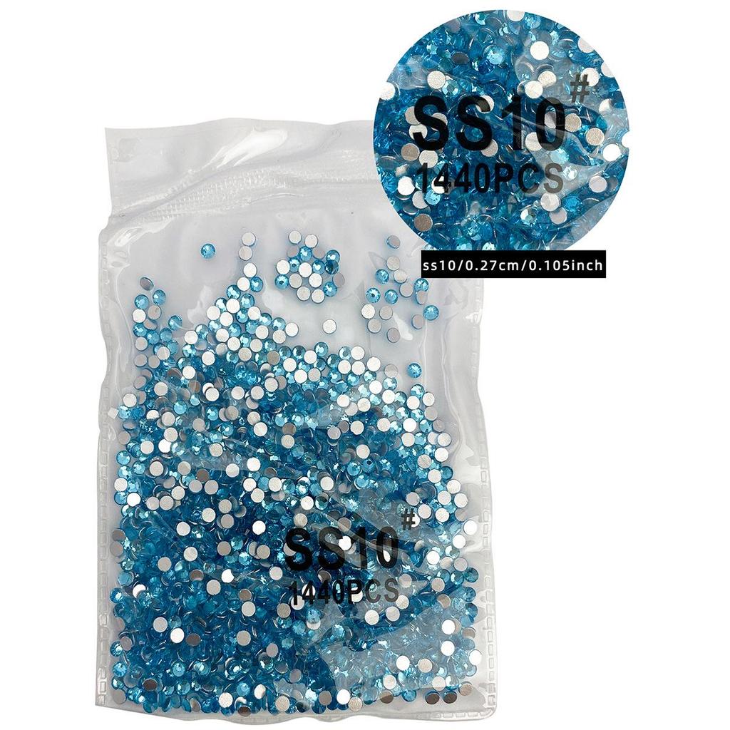 Blue Glass Nail Art Rhinestone Box Set - 12/6 Grids, Various Sizes, Flat-back Nail Decorations