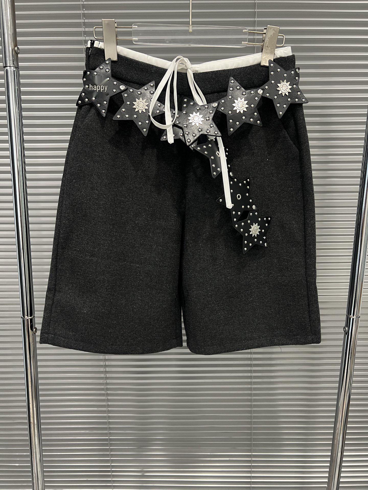 2025 Autumn/Winter Women s High-Waisted Wide-Leg Paperbag Shorts with Belt Medium темно-серого