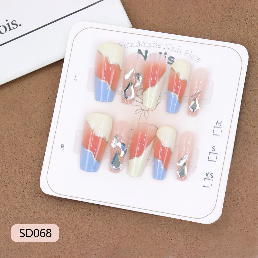 Elegant Blue French Sea Salt Diamond Nail Tips - 10 Simple Whitening Wearable Pieces M - Medium Model