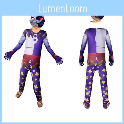 Sundrop Fnaf Clown Cosplay Kleidung Jungen Mädchen Bodysuit Maske Party Jumpsuit Perfekt für Halloween Cosplay und Partys