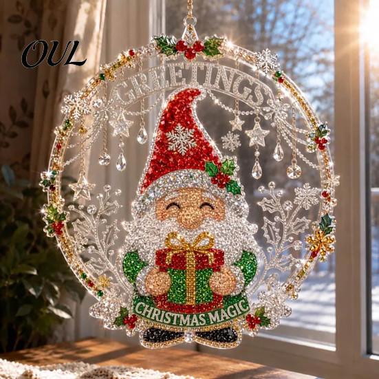 Acrylic Hanging Gift Christmas Faux Diamond Art Suncatcher, 2D Flat Window Ornament, Festive Pendant Beaded Pattern Holiday Decoration for Home, Tree