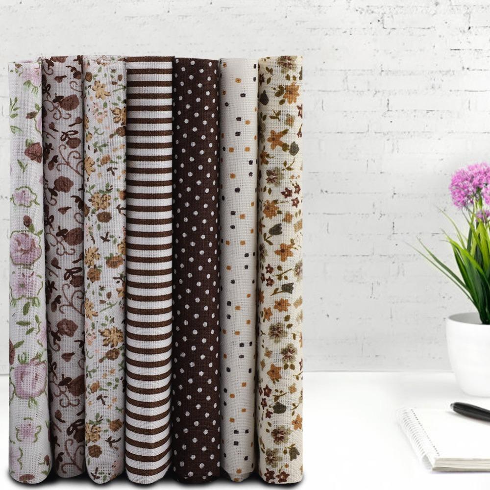 7Pcs Cotton Pre-cut Fabric Coffee Dot Floral Design Polka Dot Cloth Hand Sewing Creation