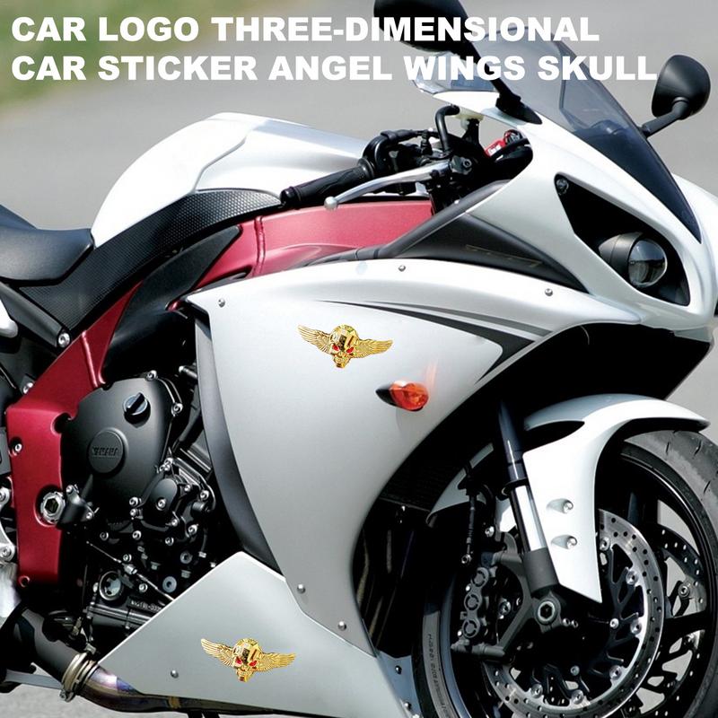 3D Metal Skull Angel Wings Car Decal Car Emblem Bumper Decoration Sticker Skull Head Motorcycle Tank Decal For Car Accessories