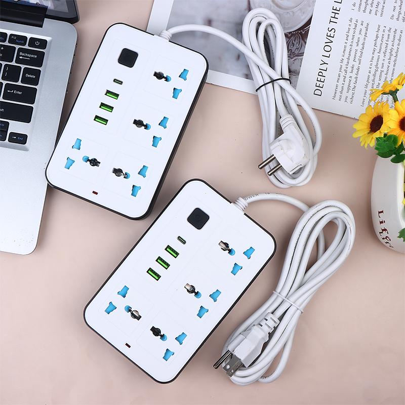 New EU US Plug 2/3Pin Power Strip 1 TypeC 3 USB Port 4 Way Outlet 2/3/5M Extension Power Socket Charge Electrical Socket