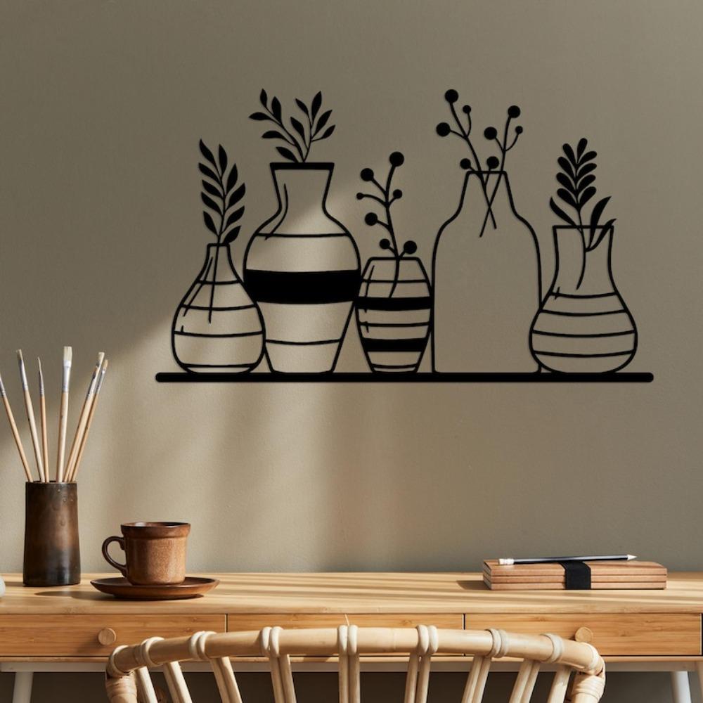 Wrought Iron Vase Wall Art Minimalist Metal Silhouette Home Decor