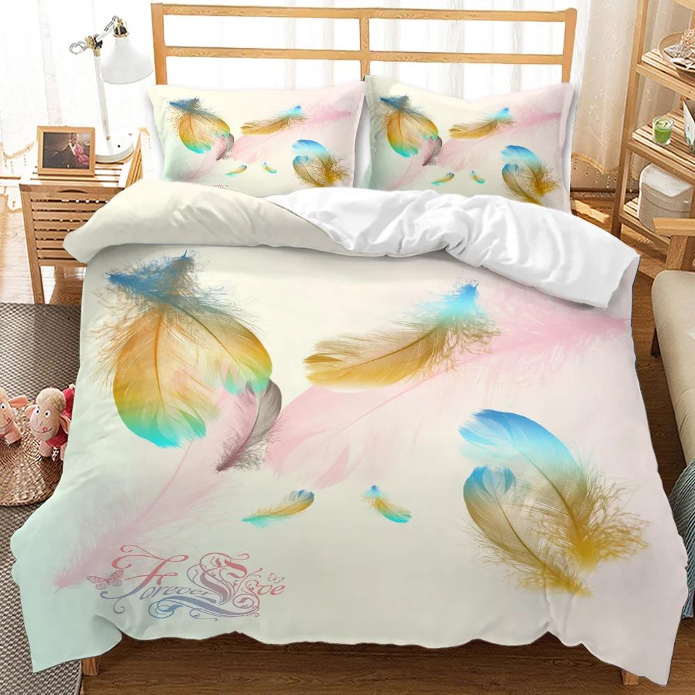 Feather Duvet Cover Vaned Types And Natal Contour Flight Bird Feathers Animal Skin Element Print King Size Polyester Qulit Cover