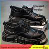2025 Autumn Men's Black Derby Shoes - Korean Style Trendy Casual Leather with Height Increasing Thick Sole