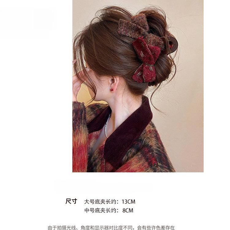 Elegant Double Bow Hair Claw Clip Large Shark Clip Luxury Temperament Women Hair Clamp New Year Winter Hair Accessories