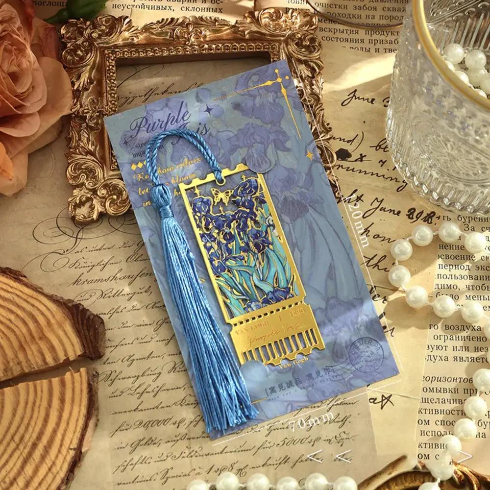Ancient Literature Series Bookmark Creative Retro Painting Metal Hollow Bookmark With Tasse Handheld Hanger Reading Book Clip