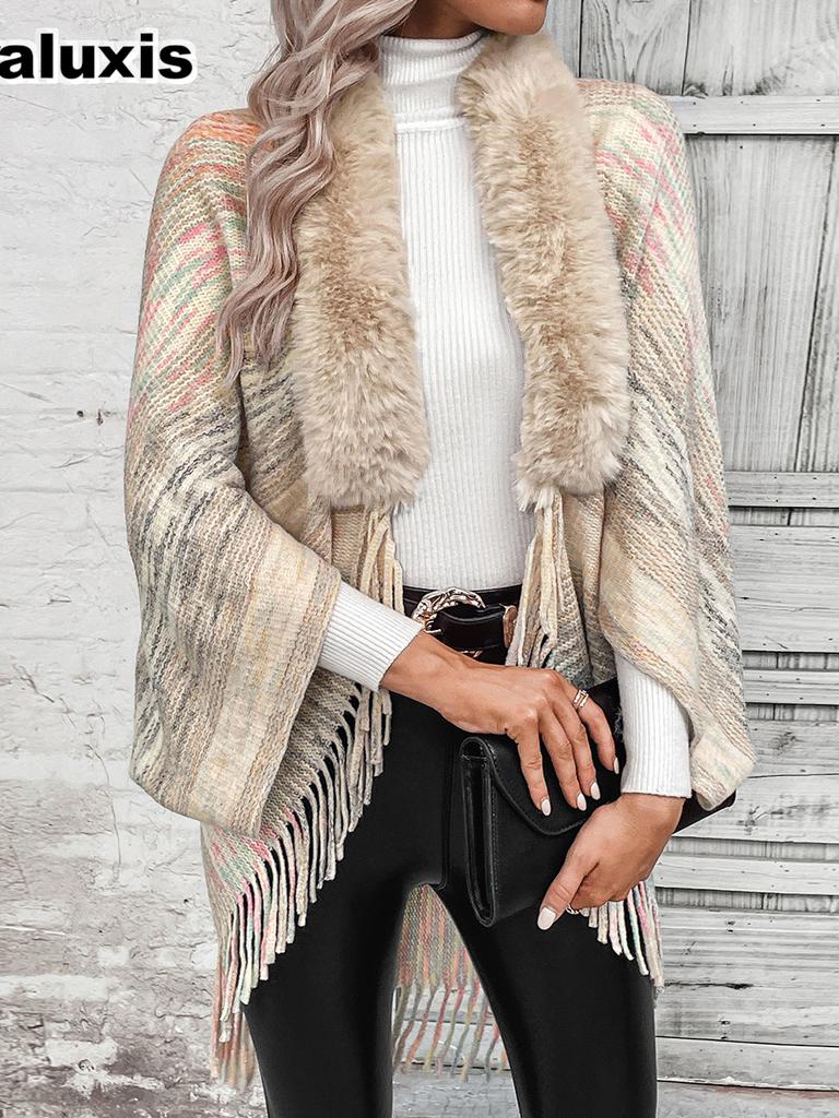 Autumn New Style Knit Sweater Imported Ins Rainbow Striped Wool Coat