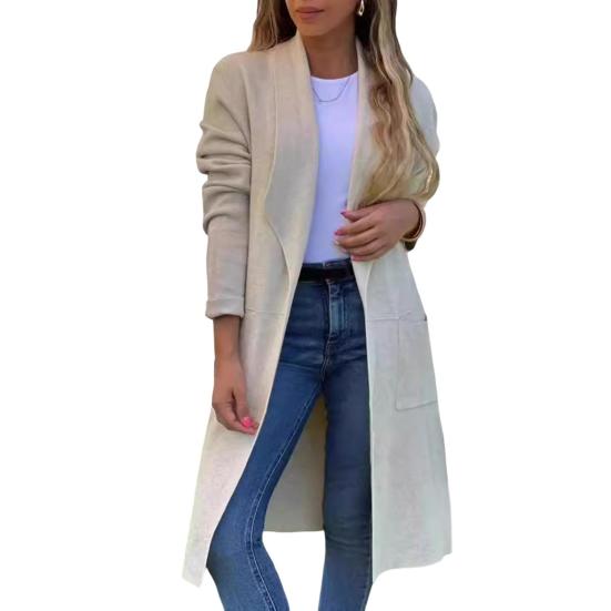 

Женская шерстяная куртка с отложным воротником, однотонное трикотажное пальто средней длины, с длинными рукавами, для поездок на работу, свиданий, весна, осень, зима, пальто M бежевый