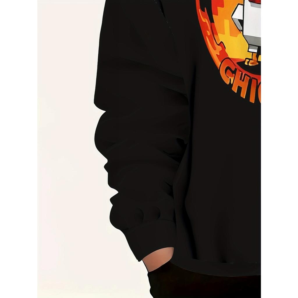 Boys' Casual Hooded Sweatshirt - Steve's Lava Chicken 3D Digital Printed Black Long Sleeved Pullover