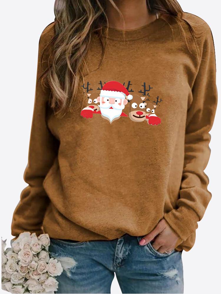 Autumn New Sweater Autumn and Winter Women's Christmas Theme Printing Sweater Round Neck Long Sleeve Casual Sweatshirt Plus Size Top