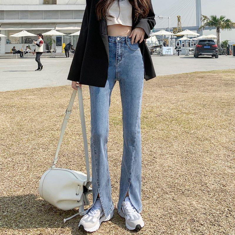 Women's High Waist Micro-Flare Jeans: 2025 Stretch Slimming Bodycon with Split Wide Leg