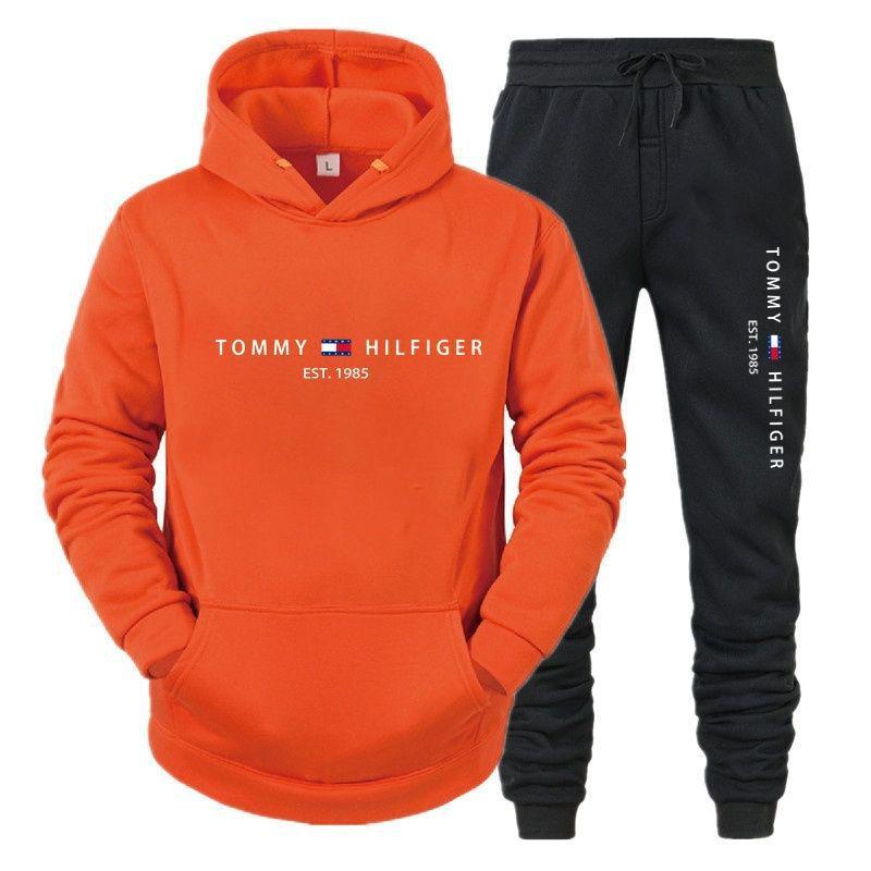 Unisex Spring/Autumn Casual Hooded Sweatshirt Set - Trendy Fleece Sportswear with Printed Hoodie