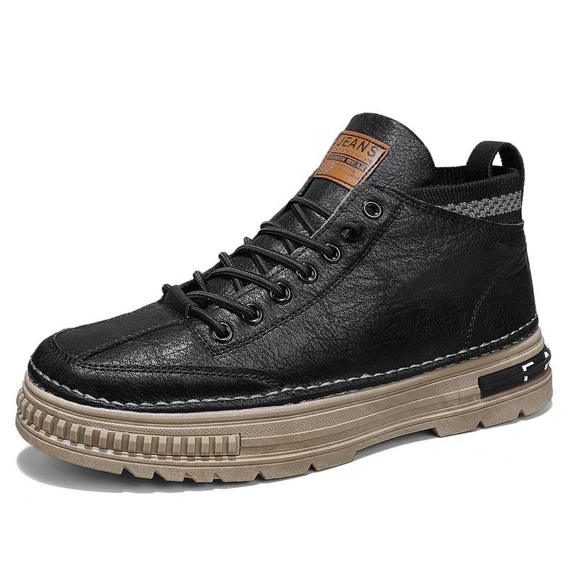 

Zhongbang sports and leisure tooling shoes fashion one-pedal lazy shoes autumn and winter men s elastic leather board shoes 39