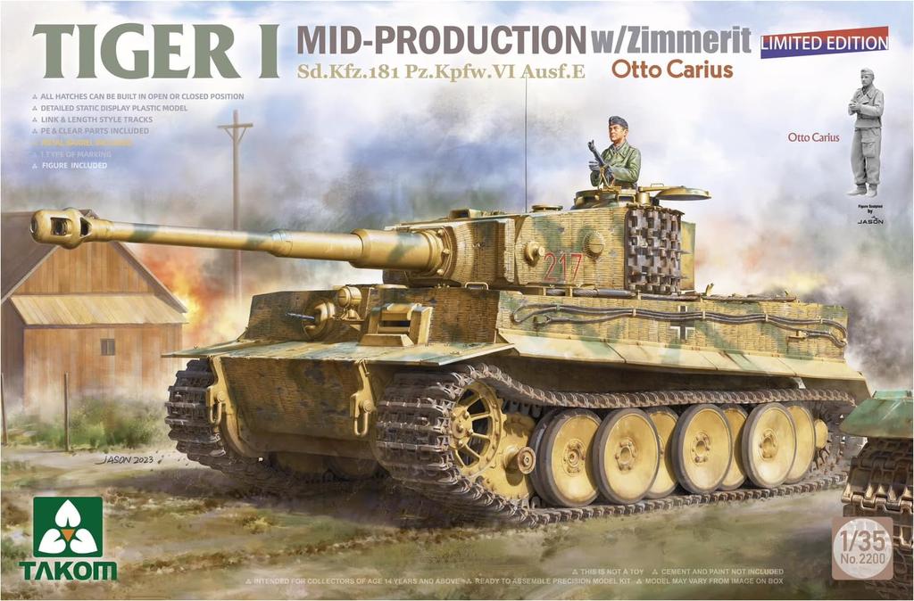 Takom Tiger 1 Zimmerit Coating Otto Carius Plastic Model TKO2200 1/35 Sd.Kfz.181 Pz.Kpfw.VI Mid-Type