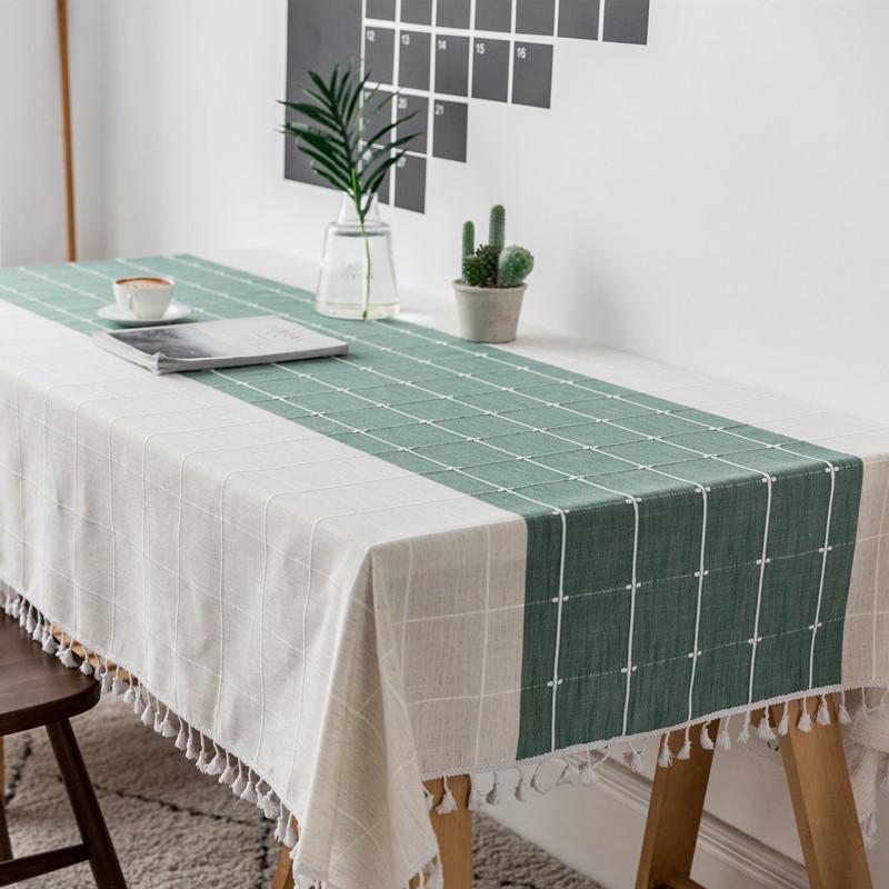 Striped Plaid Imitation Cotton And Linen Fringed Tablecloth Geometric Lace Rectangular Coffee Table Table Cloth