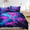 3pcs Purple Jellyfish Galaxy Bedding Set - Includes One Quilt Cover and Two Pillowcases (No Core) - Anime Cartoon Design, Polyester Fabric,