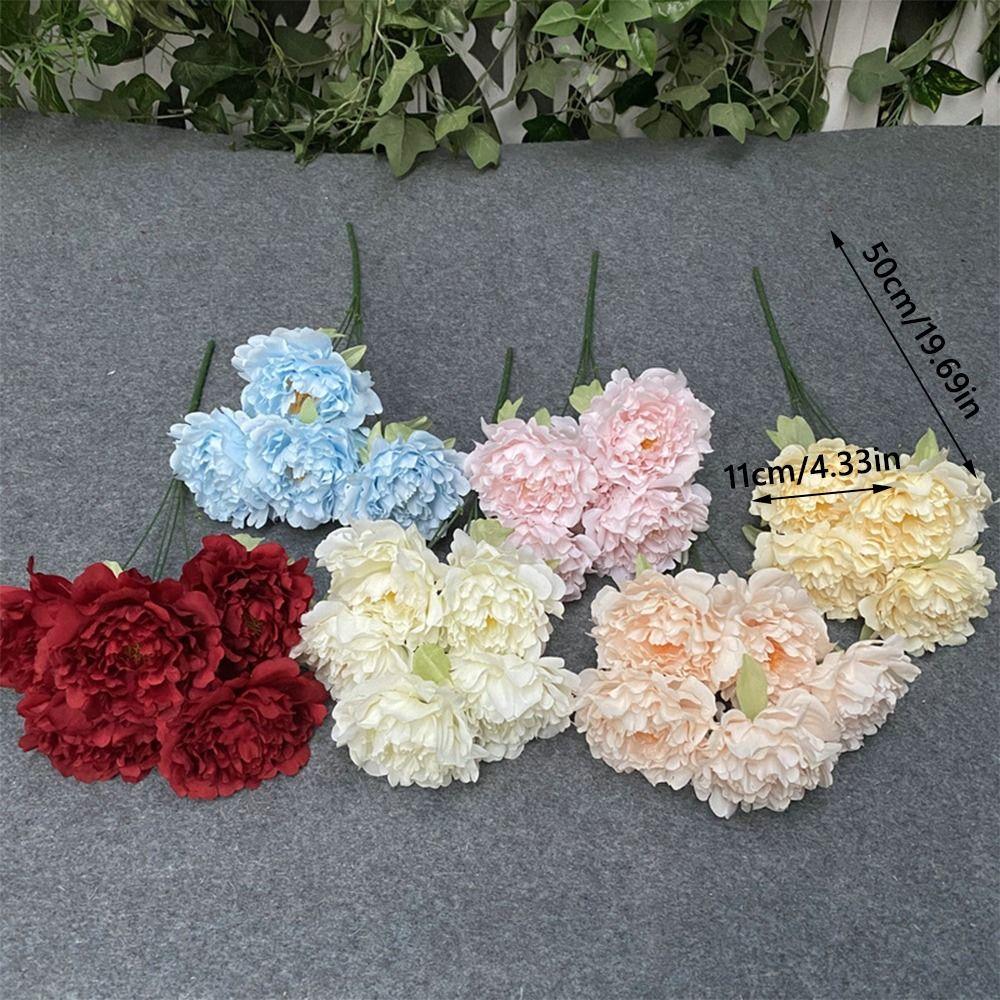 Multicolor Artificial Flower Peony 5 Forks 5 Heads Silk Petals Lifelike Flowers Green Leaves Floral Arrangement