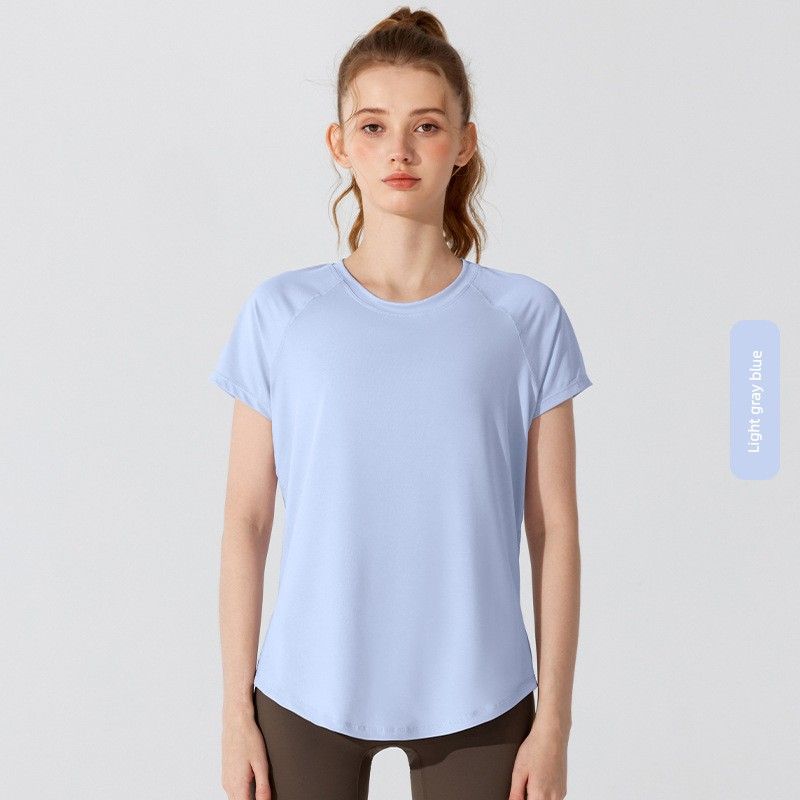 

Пилатес Йога Жилет Одежда для тренировок Спортивный топ С коротким рукавом Женская футболка Дышащая Свободная Нижнее белье Накидка Лето Light gray blue S