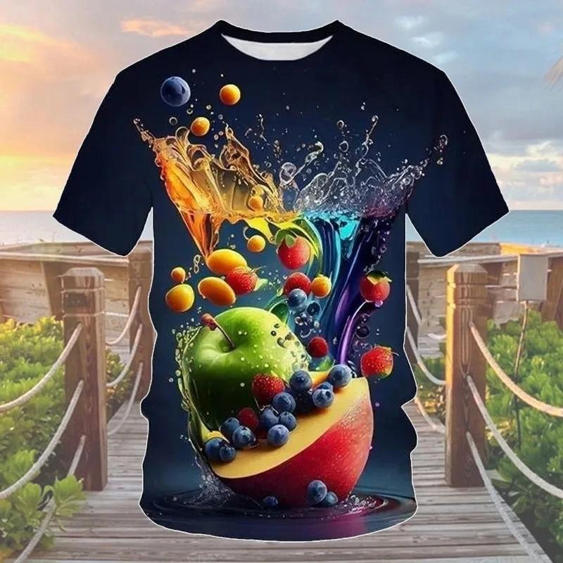 Letné voľnočasové 3D zábavné ovocné vzory tlačené tričko s krátkym rukávom módny trend personalizovaný okrúhly výstrih pánske tričká