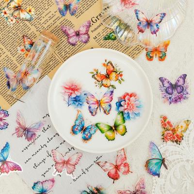 50 PET Colored Butterfly Stickers Waterproof Stickers DIY Water Cup Stickers Mobile Phone Case Decoration Cute Small Stickers Butterfly Stickers